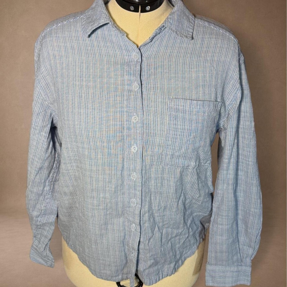 Lola River Blue & White Striped Cotton Button Up Shirt Women's M